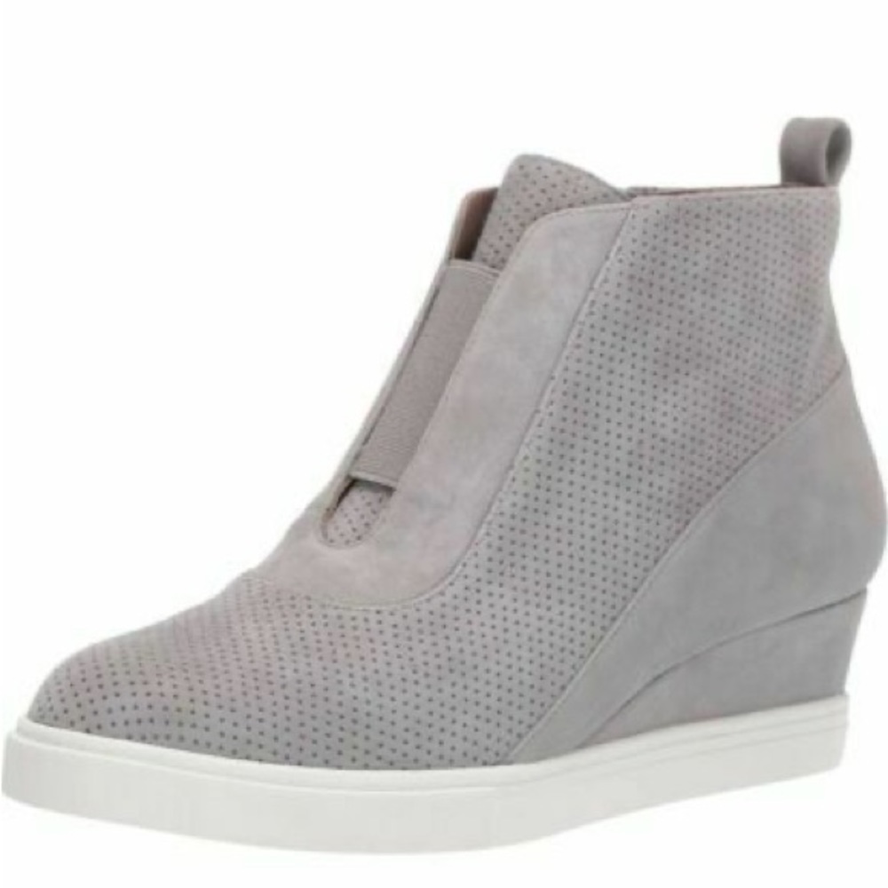 LINEA PAOLO FELICIA GREY SUEDE LEATHER WEDGE 8.5 HEELS SPORTY SNEAKERS